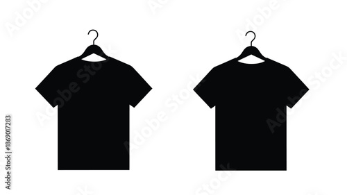 Two black t shirts hanging on black hangers a simple graphic illustration