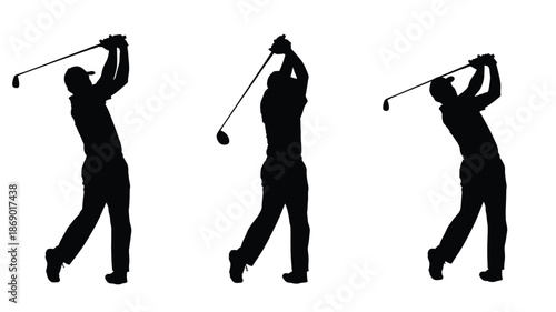 Golfer in motion a sequence depicting the golf swing phases in black silhouette