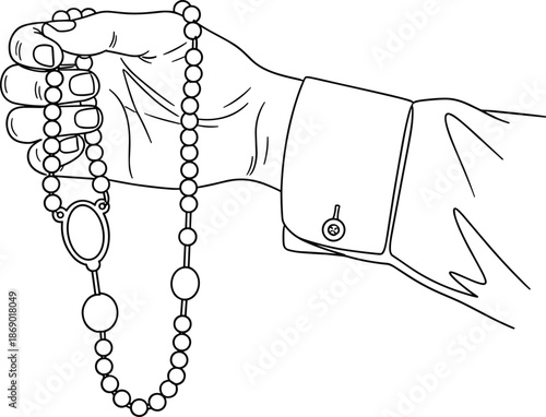 Minimalist Line Art Drawing of a Hand Holding Prayer Beads for Meditation Spirituality Faith and Religious Devotion Symbolizing Peace and Mindfulness