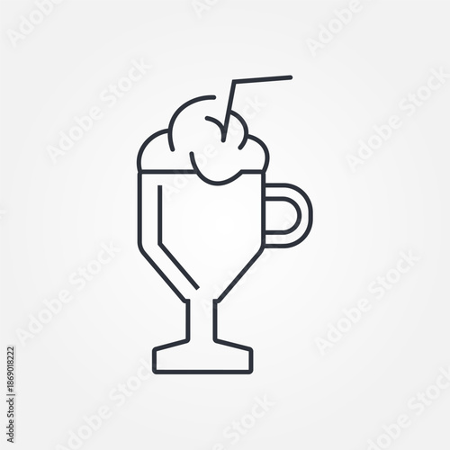 Vector milkshake with whipped cream and straw. iced coffee glass vector illustration 