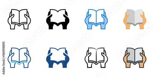 Reading icons set multiple style collection. Editable stroke 
