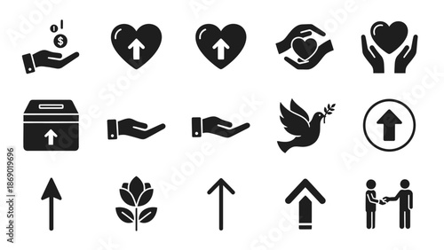 Donation Icon Set Representing Help and Charity in Simple Graphics