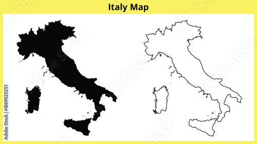 Italy Map Illustration with Black Silhouette and Outline in Clean Vector Format for Geographic Education.