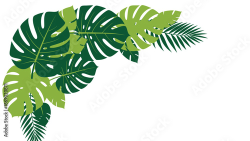 Tropical Leaves Decorative Corner Element With Monstera And Palm Fronds In Vibrant Green Shades