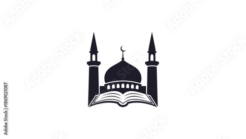 Islamic Mosque Silhouette with Open Book Icon Symbolizing Faith and Knowledge