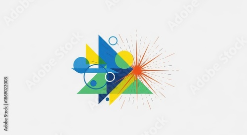 Brightly colored abstract geometric shapes composition radiates energy against a light background