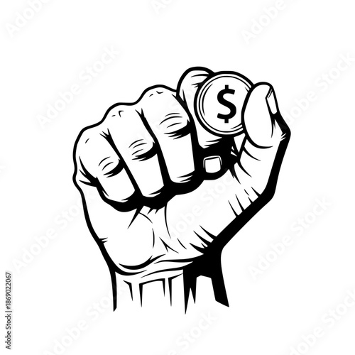 fist holding coin symbolizing power and finance