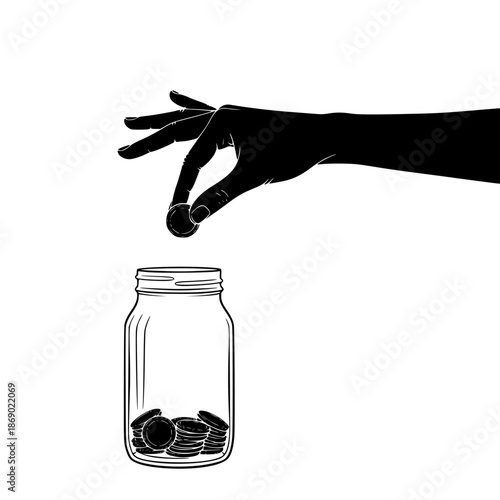 hand dropping coins into jar