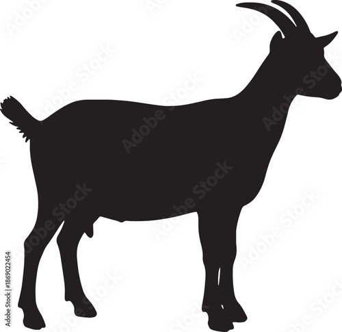 Vector illustration  featuring black silhouettes of wild and farm goat mammals 