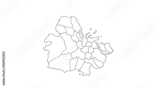 Angola Map with Provinces Outline, administrative regions on isolated white background