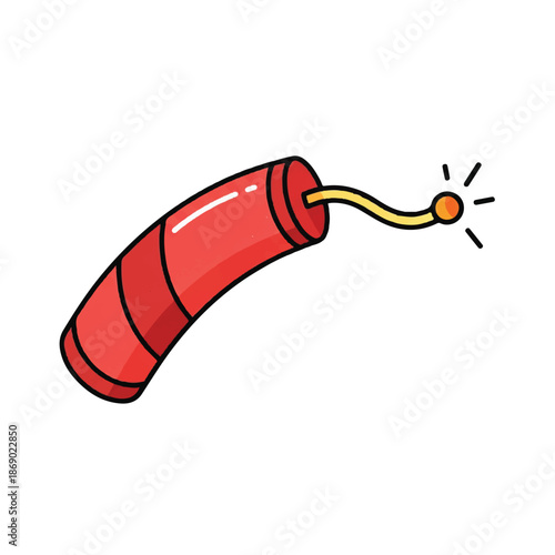 Bright Red Cartoon Firecracker with Flickering Fuse Illustrates Festive Play and Celebration.