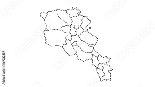 Outline Map of Armenia with Administrative Divisions, isolated white background.