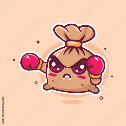 serious trash bag character mascot playing boxing sport isolated cartoon