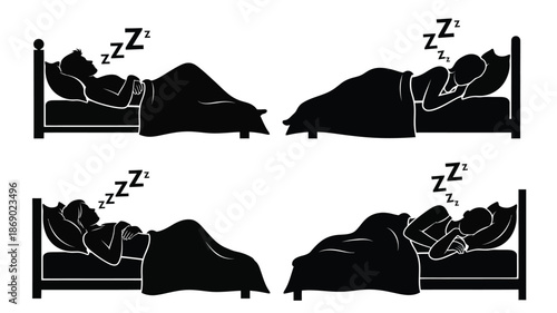 Silhouettes of people sleeping in bed illustrating different sleep positions