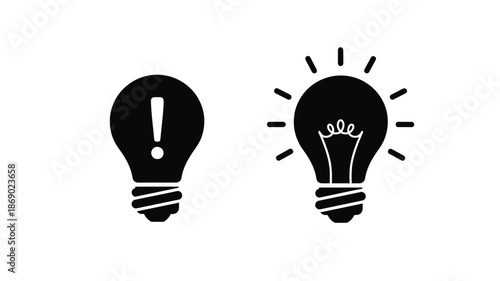 Two light bulb icons one with an exclamation point and one illuminated