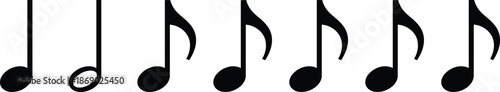 WebMusical note silhouette, rhythm icon set, black vector, music symbol, quarter eighth note, beamed pair, melody design art
