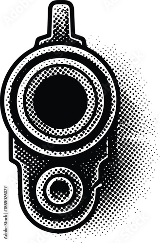 Black and White Pistol Muzzle Halftone Graphic Vector Illustration