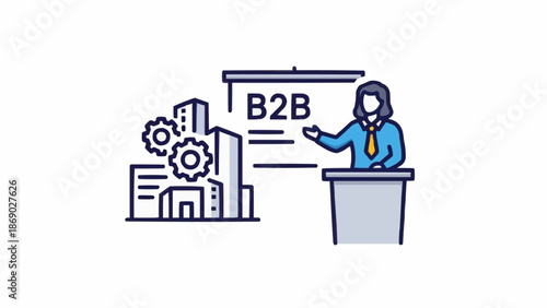 Business to Business Presentation with Buildings and Gears.