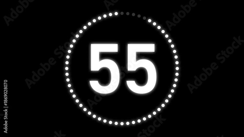 Digital countdown timer 60 seconds with white glowing dots animation