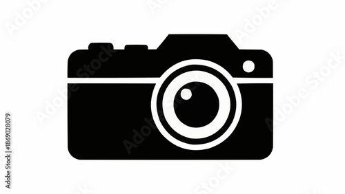 Black and White Photography Camera Icon Illustration.