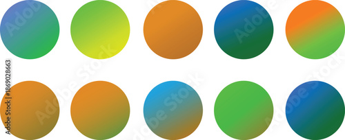 A vibrant collection of ten colorful gradient circles arranged in two rows on a white background.