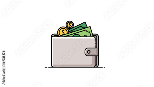 Open wallet with cash and coins inside