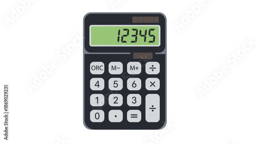 Calculator with green display showing numbers on white background