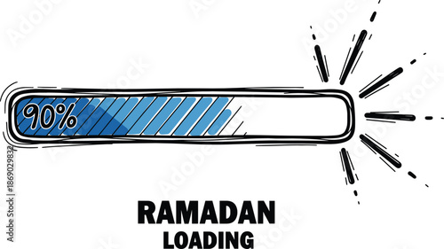 Ramadan loading progress bar at ninety percent with hand drawn explosion effect UI vector illustration