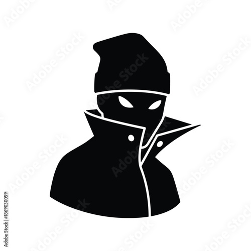 Silhouette of a hooded figure isolated on white background, Vector, illustration