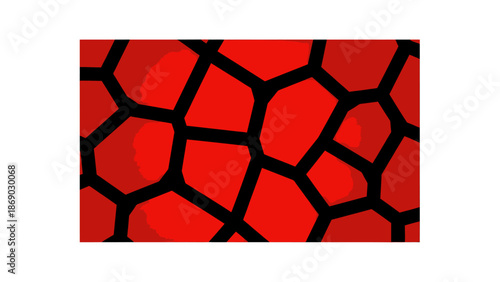 Red and black abstract geometric pattern with irregular shapes and bold lines