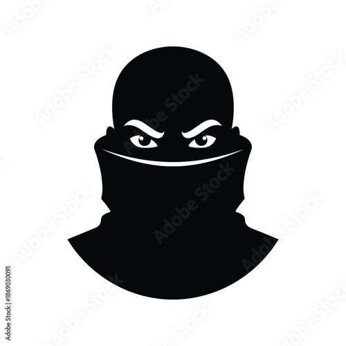 Silhouette of a masked figure isolated on white background, Vector, illustration