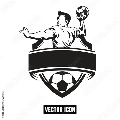 Handball Player Throwing Ball Crest Emblem Flat Design Vector Illustration