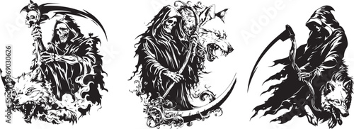  Grim Reaper Illustration: A collection of captivating illustrations showcasing the Grim Reaper in various poses, the embodiment of mortality and the harvest of souls.