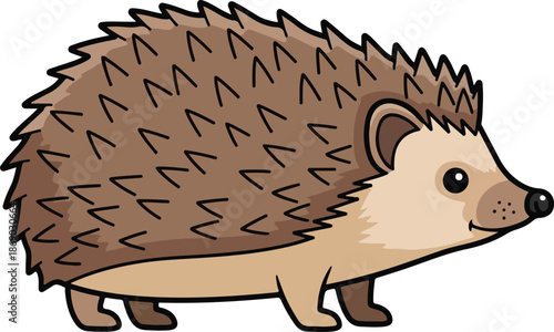 Cartoon Hedgehog Illustration Cute animal with brown spines and playful expression, nature concept