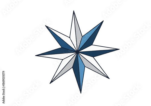 Eight-pointed blue compass star logo with geometric facets for modern branding and emblems.