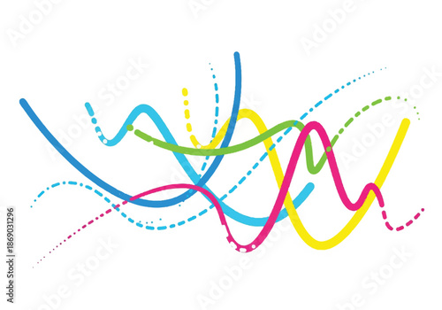 Vibrant Abstract Waveforms in Multicolor Swirls and Dots.