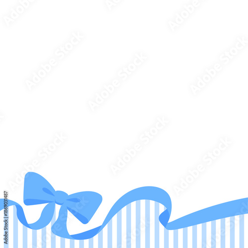 リボンのデコレーションフレーム、ストライプ柄の背景、正方形サイズ