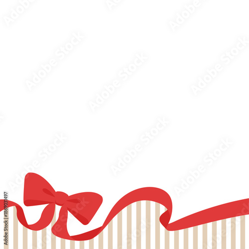 リボンのデコレーションフレーム、ストライプ柄の背景、正方形サイズ