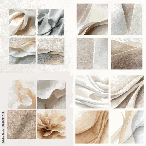Soft fabric texture illustration with flowing folds in neutral beige tones. Abstract textile background ideal for fashion, interior design and luxury branding concepts.
