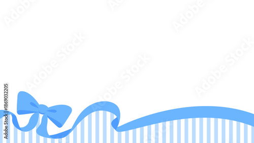 リボンのデコレーションフレーム、ストライプ柄の背景、16:9サイズ