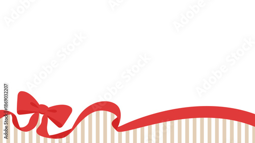 リボンのデコレーションフレーム、ストライプ柄の背景、16:9サイズ