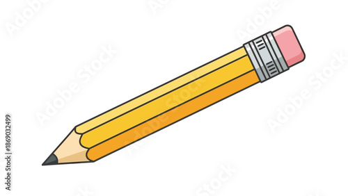 Vibrant yellow pencil with pink eraser on white background