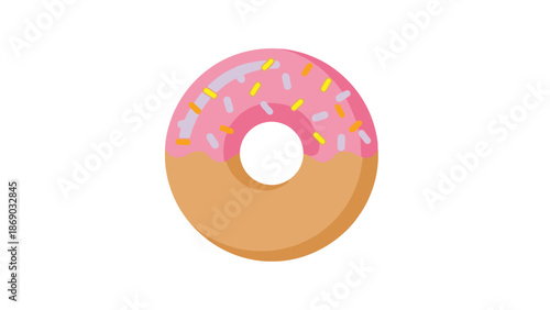 Delicious pink frosted donut with colorful sprinkles on top