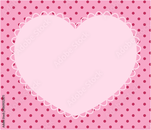 かわいいハートのレースフレームのベクターイラスト。枠、ドット、ラブリー