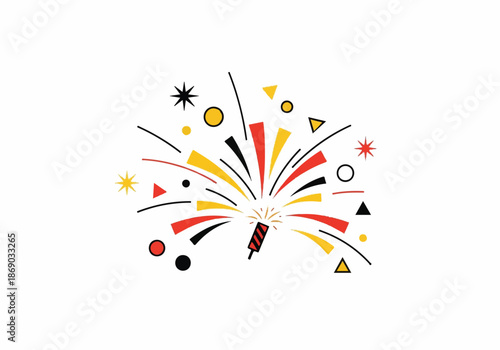 Colorful fireworks burst over confetti and sparklers in festive display.