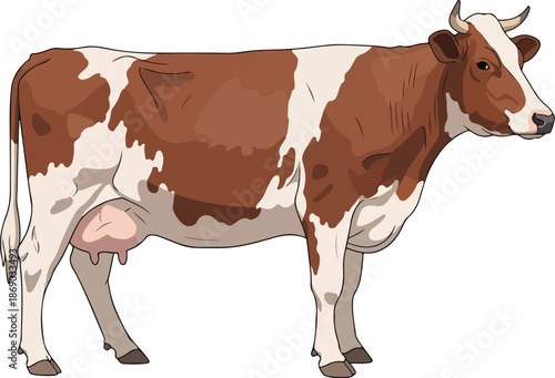 Cartoon Illustration of a Dairy Cow in Profile A Detailed Digital Drawing