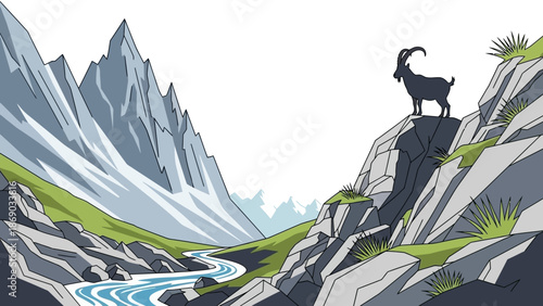 Mountain Goat Standing on Rocky Cliff Edge.