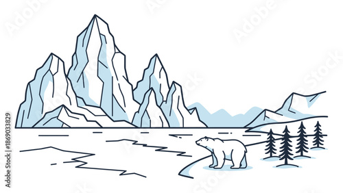 Polar Bear in Snowy Landscape Illustration.