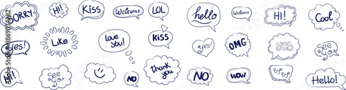 Hand-drawn think and talk speech bubbles featuring love messages in a playful, sketch-style design.