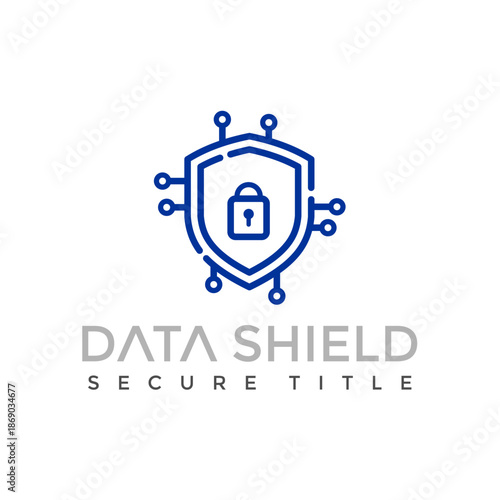 A Padlock in blue striped shield with advanced technology